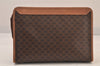 Authentic CELINE Macadam Blason Clutch Hand Bag Purse PVC Leather Brown 8761M