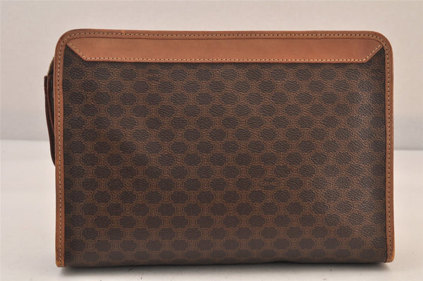 Authentic CELINE Macadam Blason Clutch Hand Bag Purse PVC Leather Brown 8761M