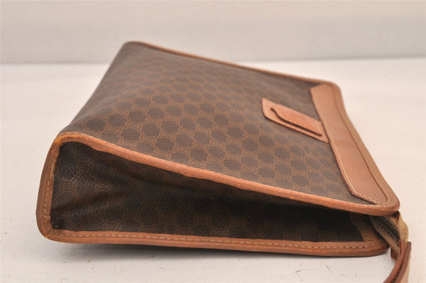 Authentic CELINE Macadam Blason Clutch Hand Bag Purse PVC Leather Brown 8761M