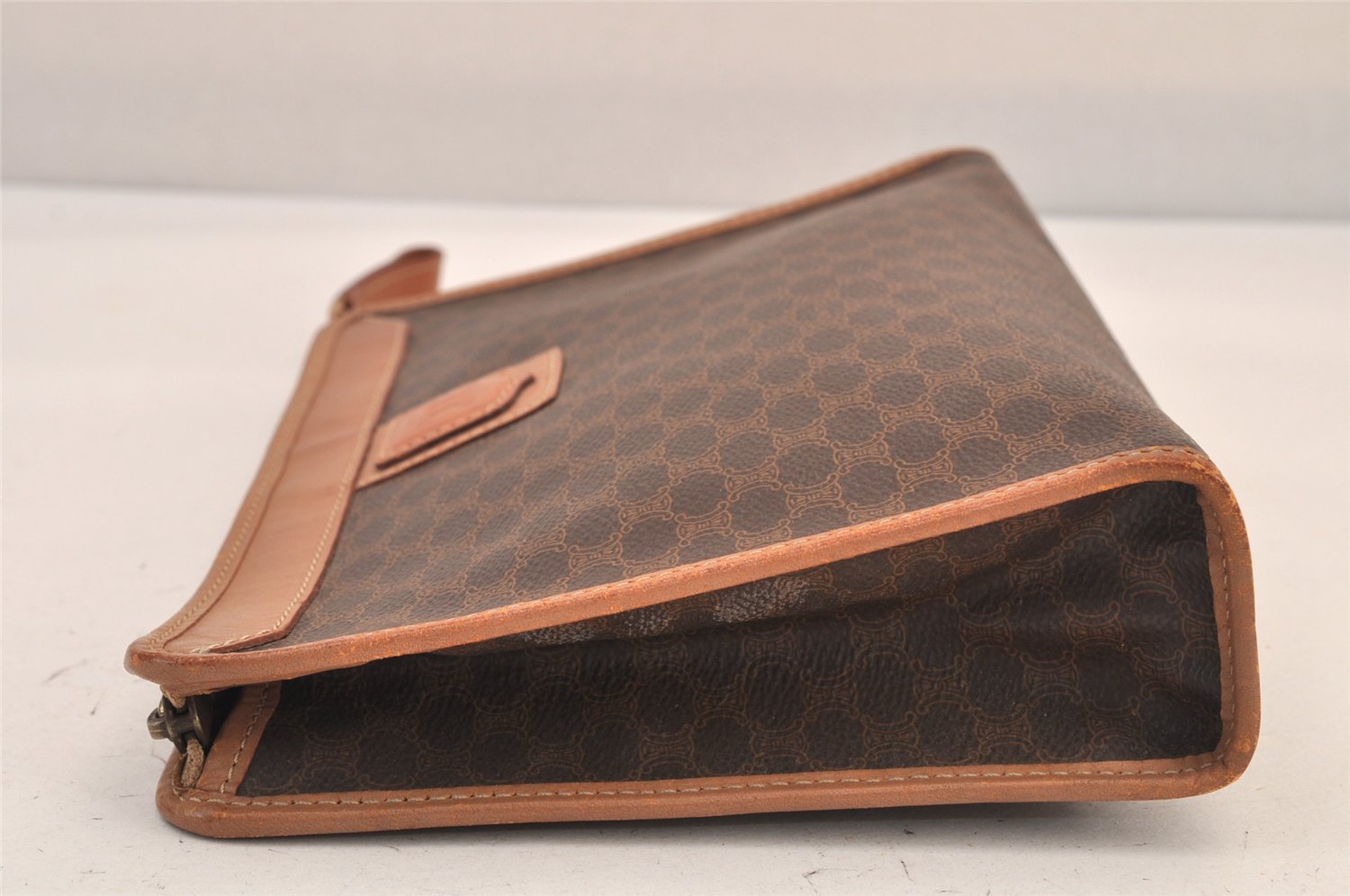 Authentic CELINE Macadam Blason Clutch Hand Bag Purse PVC Leather Brown 8761M