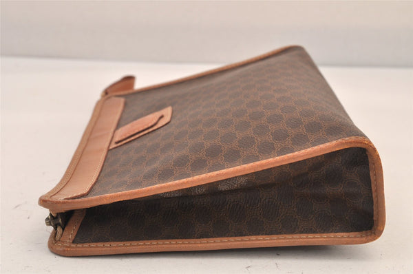 Authentic CELINE Macadam Blason Clutch Hand Bag Purse PVC Leather Brown 8761M