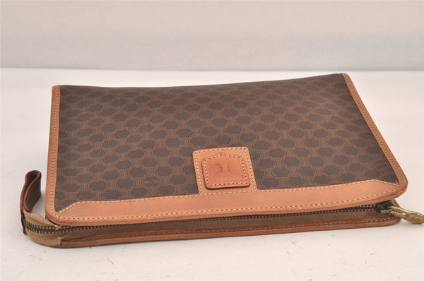 Authentic CELINE Macadam Blason Clutch Hand Bag Purse PVC Leather Brown 8761M