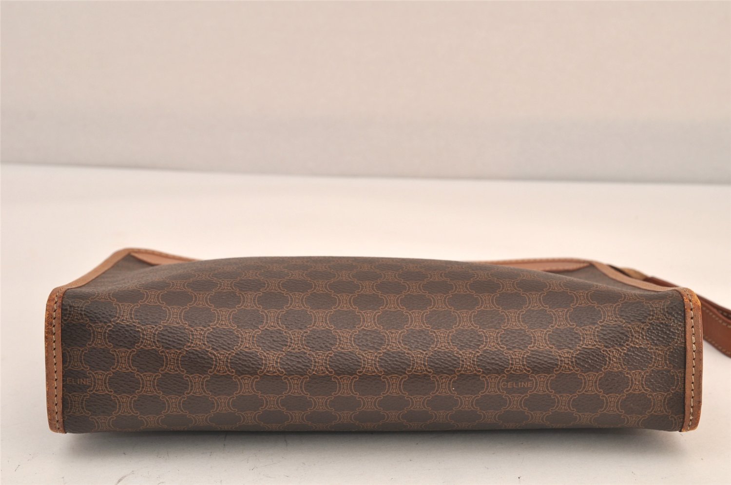 Authentic CELINE Macadam Blason Clutch Hand Bag Purse PVC Leather Brown 8761M