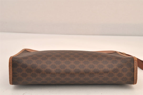Authentic CELINE Macadam Blason Clutch Hand Bag Purse PVC Leather Brown 8761M