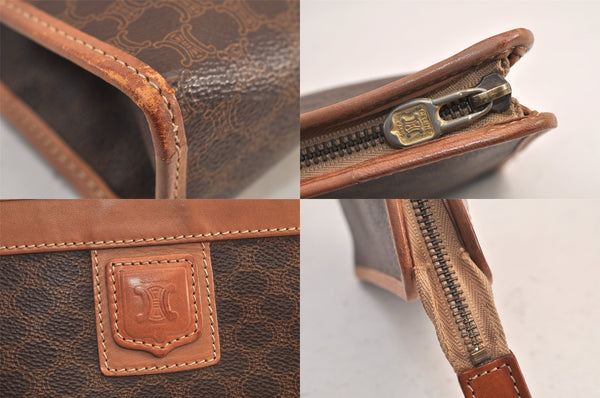 Authentic CELINE Macadam Blason Clutch Hand Bag Purse PVC Leather Brown 8761M