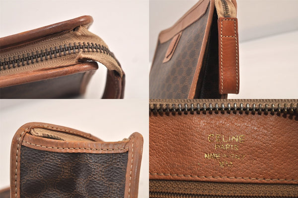 Authentic CELINE Macadam Blason Clutch Hand Bag Purse PVC Leather Brown 8761M