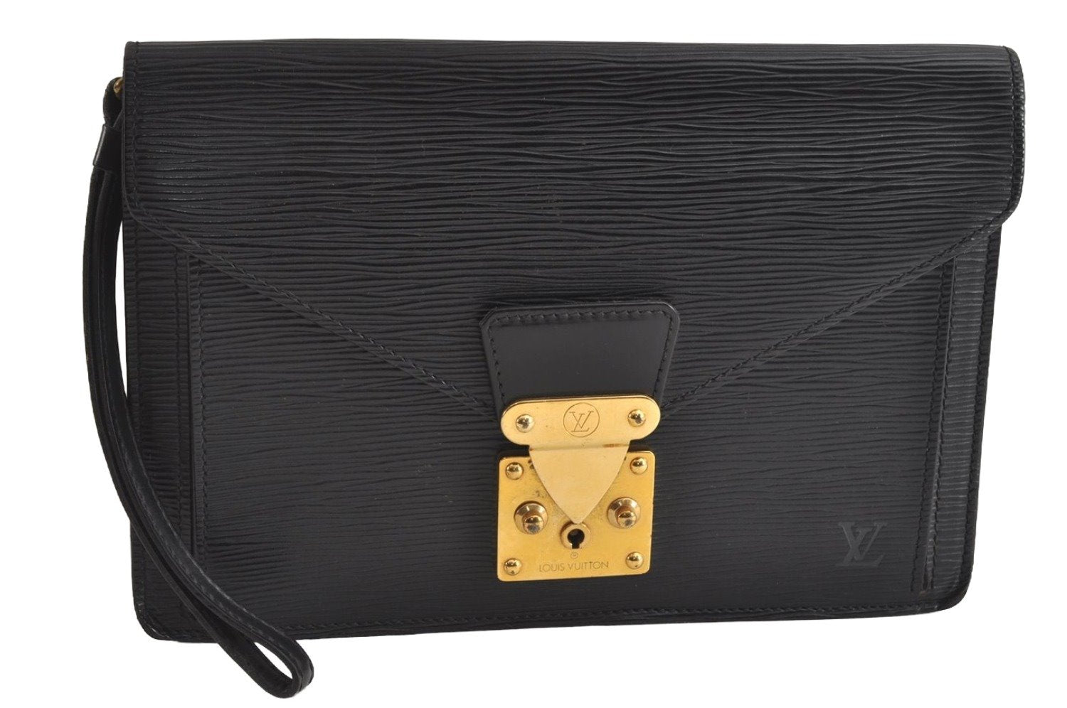 Authentic Louis Vuitton Epi Sellier Dragonne Clutch Bag Black M52612 LV 8767I