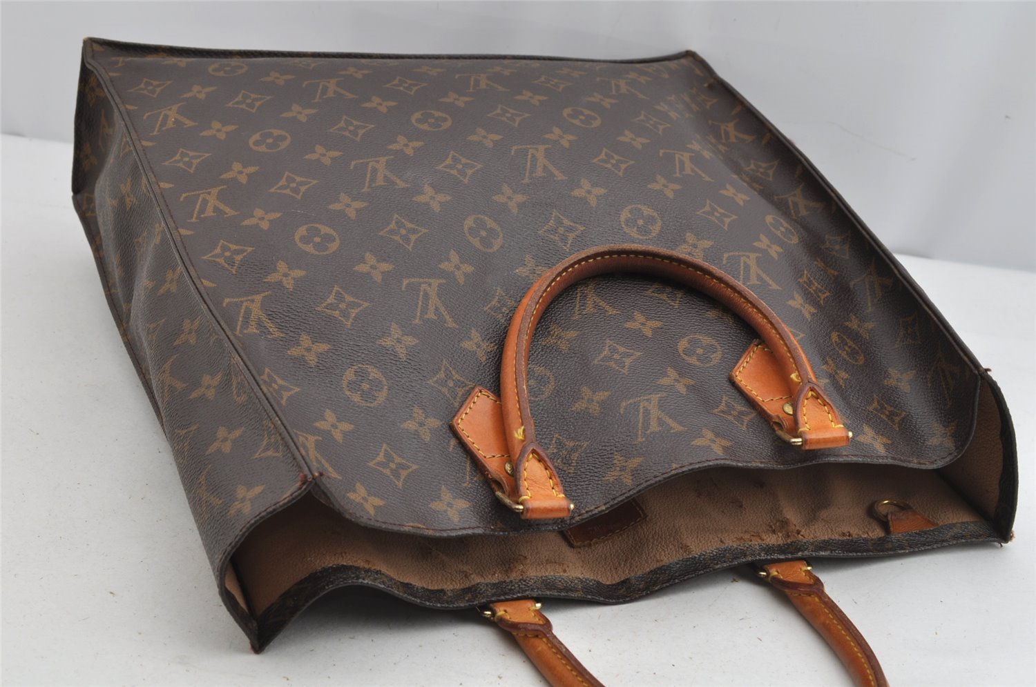 Authentic Louis Vuitton Monogram Sac Plat Hand Tote Bag M51140 LV Junk 8767J