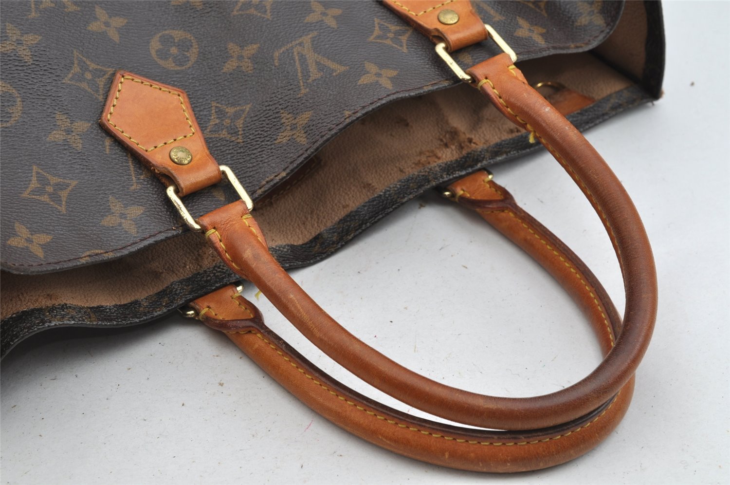 Authentic Louis Vuitton Monogram Sac Plat Hand Tote Bag M51140 LV Junk 8767J