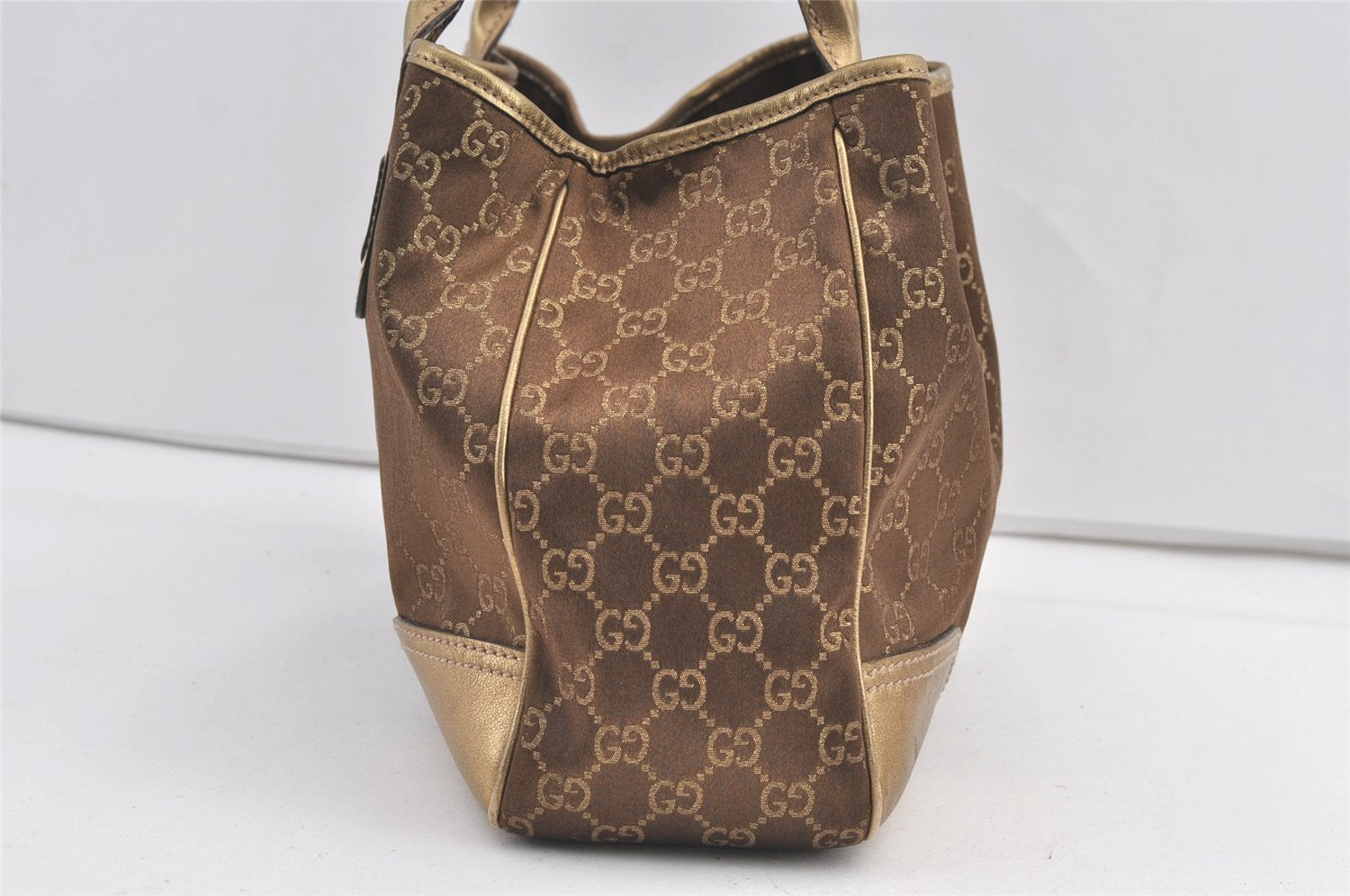 Authentic GUCCI Princy Tote Bag GG Canvas Leather 163805 Gold Brown 8772J