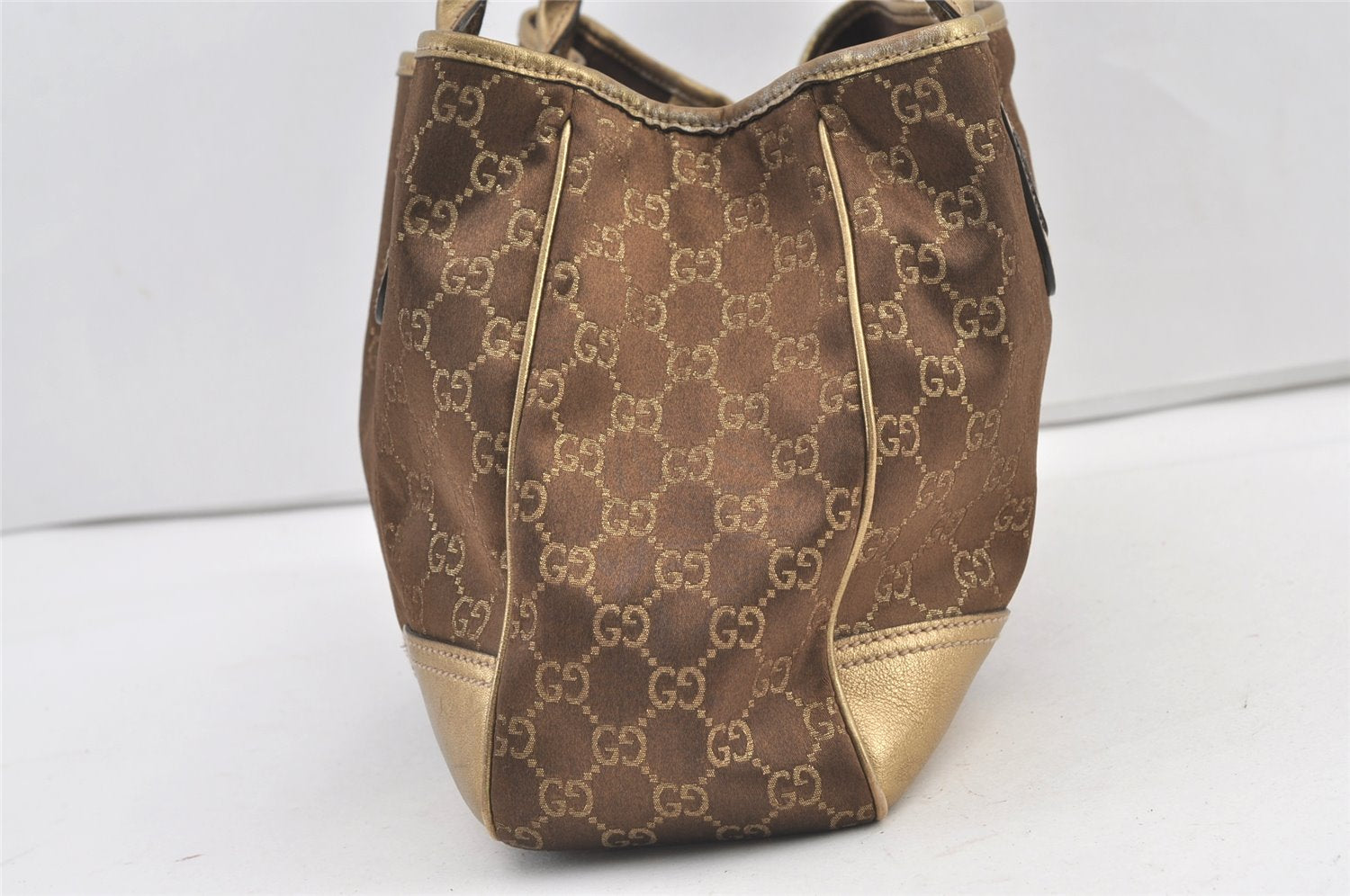 Authentic GUCCI Princy Tote Bag GG Canvas Leather 163805 Gold Brown 8772J