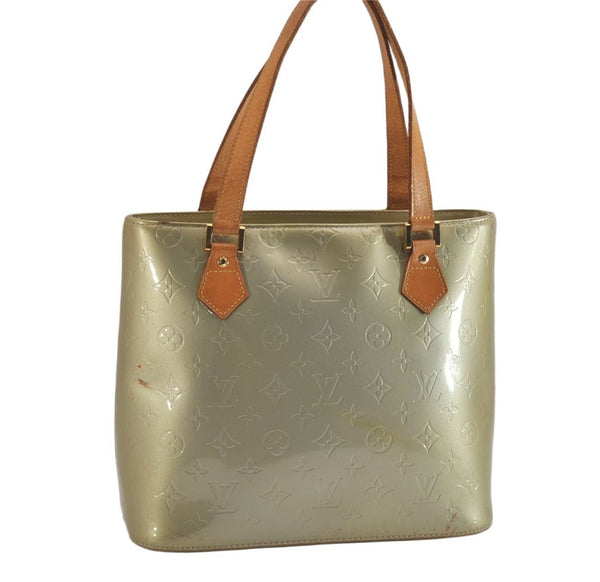 Authentic Louis Vuitton Vernis Houston Shoulder Bag Light Green M91053 LV 8772M