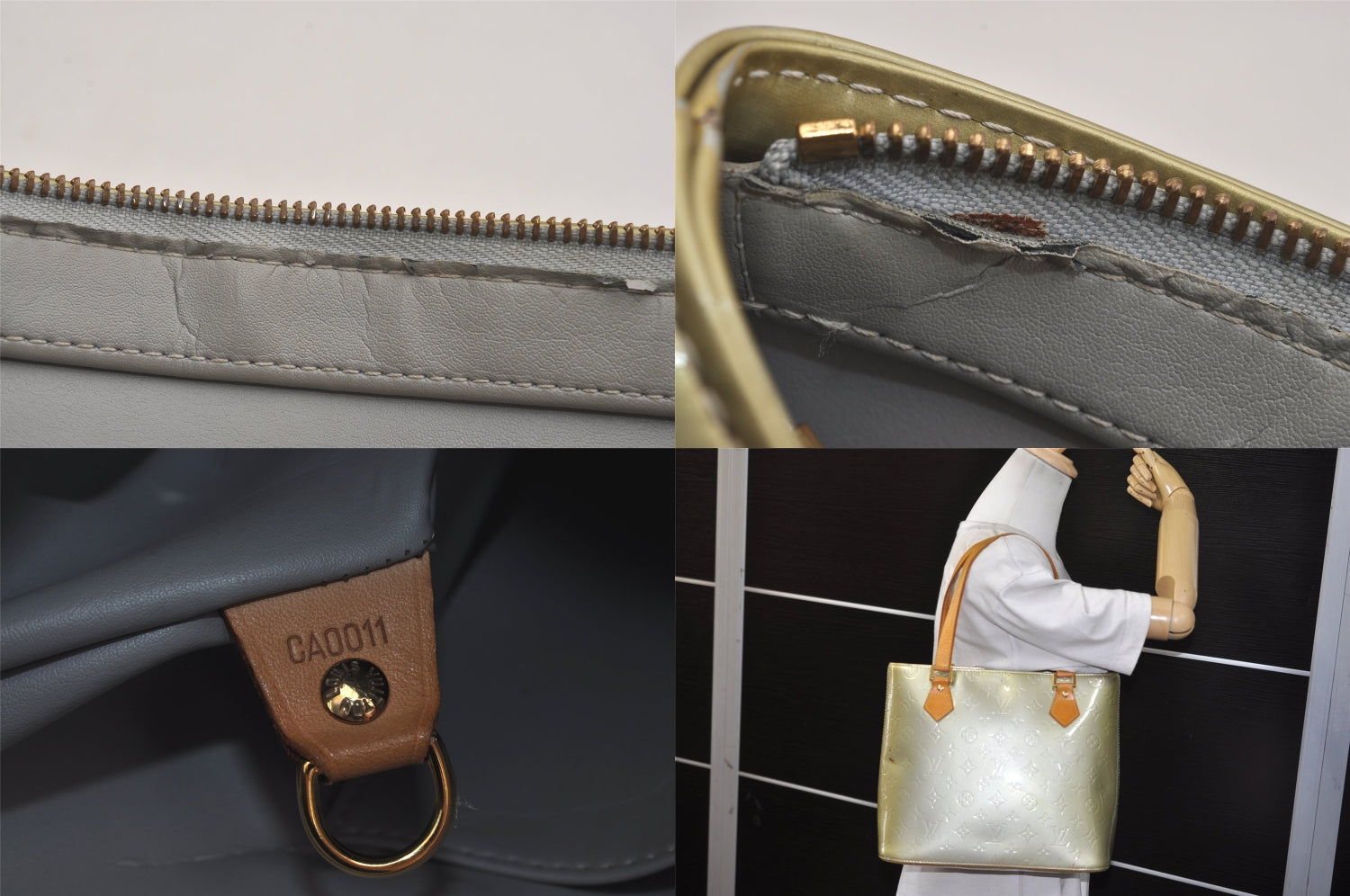 Authentic Louis Vuitton Vernis Houston Shoulder Bag Light Green M91053 LV 8772M