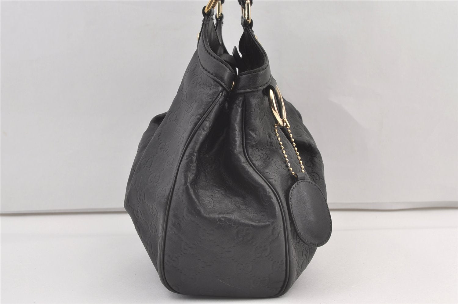Authentic GUCCI Guccissima Sukey Shoulder Tote Bag GG Leather 211944 Black 8775J