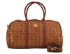 Authentic MCM Visetos Leather Vintage 2Way Travel Boston Bag Brown 8779J