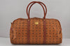 Authentic MCM Visetos Leather Vintage 2Way Travel Boston Bag Brown 8779J