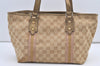 Authentic GUCCI Sherry Line Tote Bag GG Canvas Leather 137396 Beige 8780J