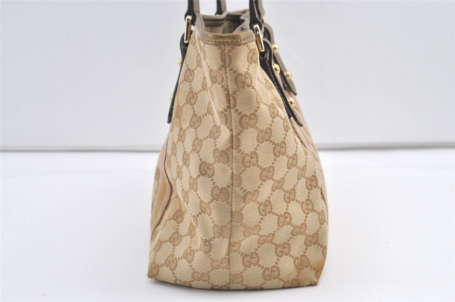 Authentic GUCCI Sherry Line Tote Bag GG Canvas Leather 137396 Beige 8780J