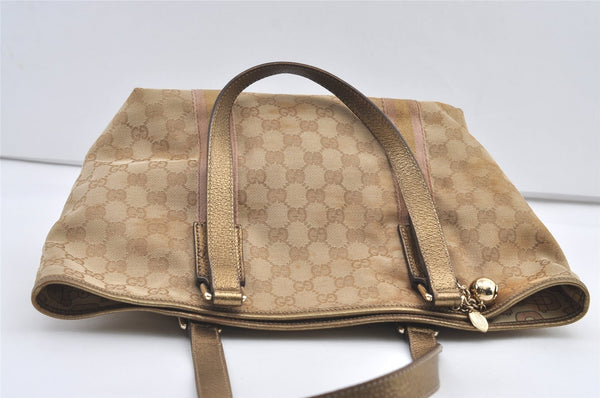 Authentic GUCCI Sherry Line Tote Bag GG Canvas Leather 137396 Beige 8780J