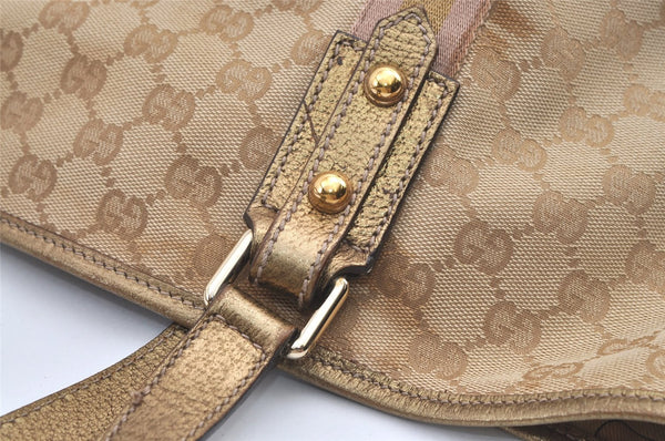 Authentic GUCCI Sherry Line Tote Bag GG Canvas Leather 137396 Beige 8780J