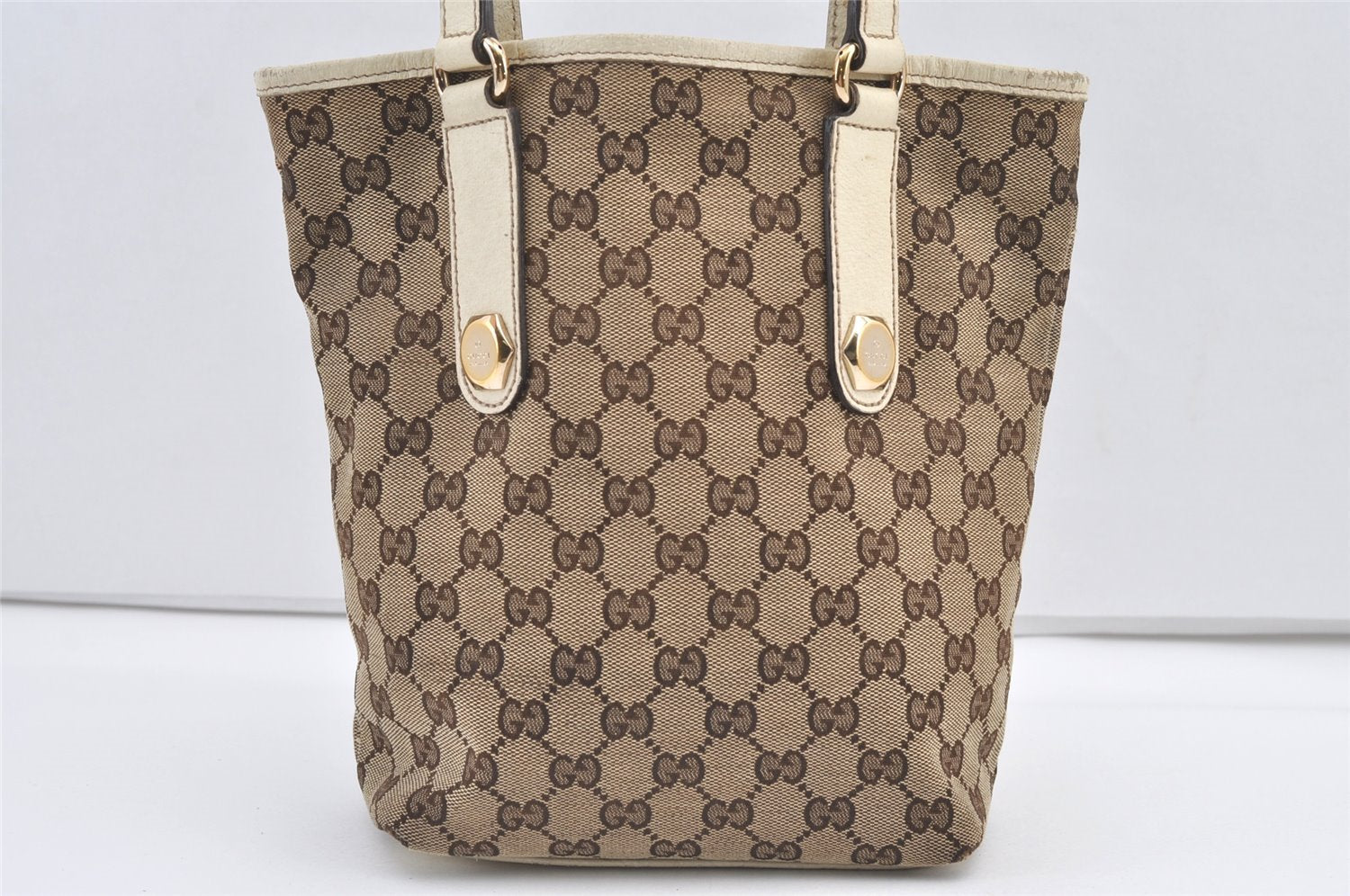 Authentic GUCCI Charmy Shoulder Tote Bag GG Canvas Leather 153361 Brown 8782J