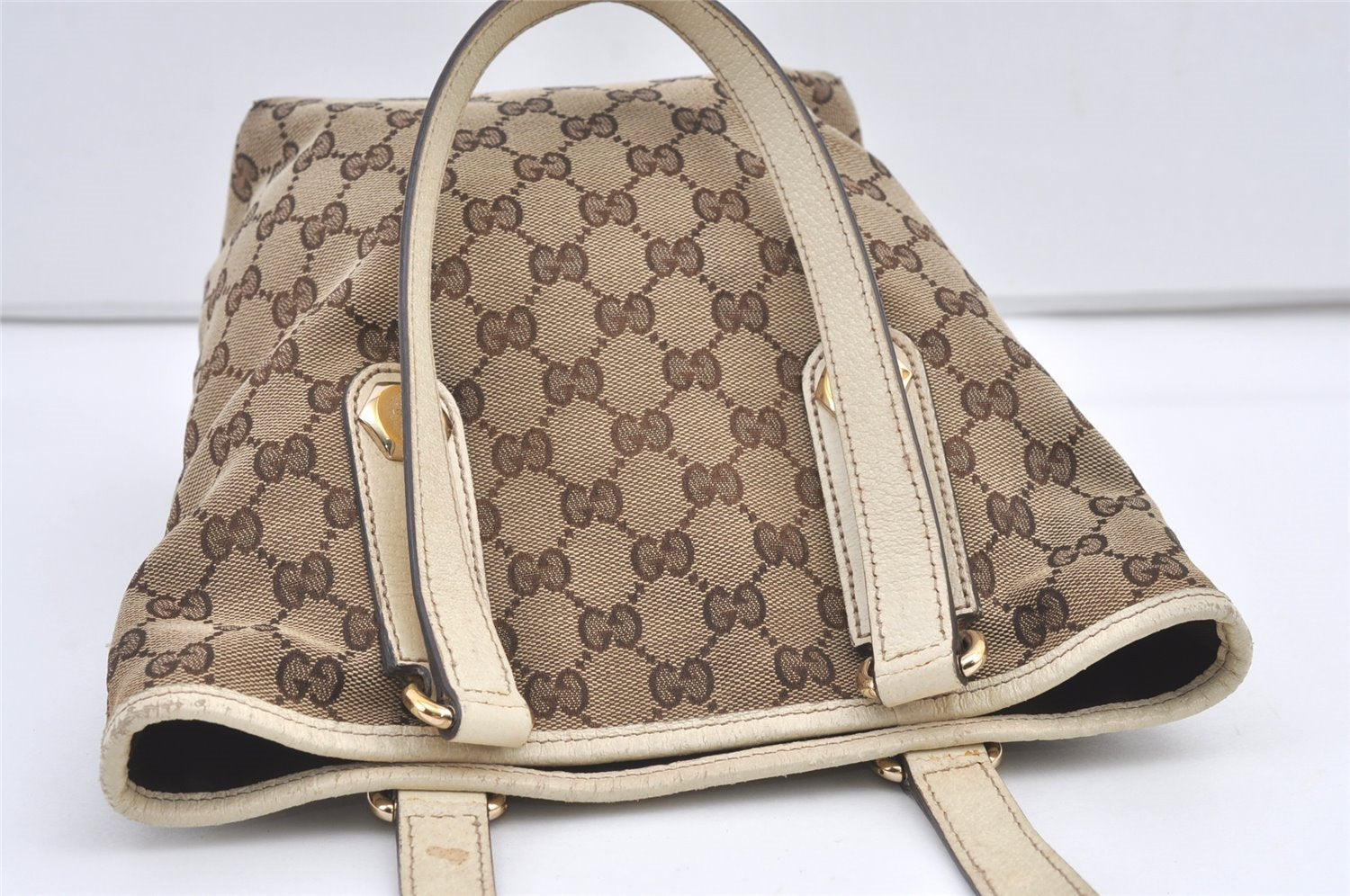 Authentic GUCCI Charmy Shoulder Tote Bag GG Canvas Leather 153361 Brown 8782J