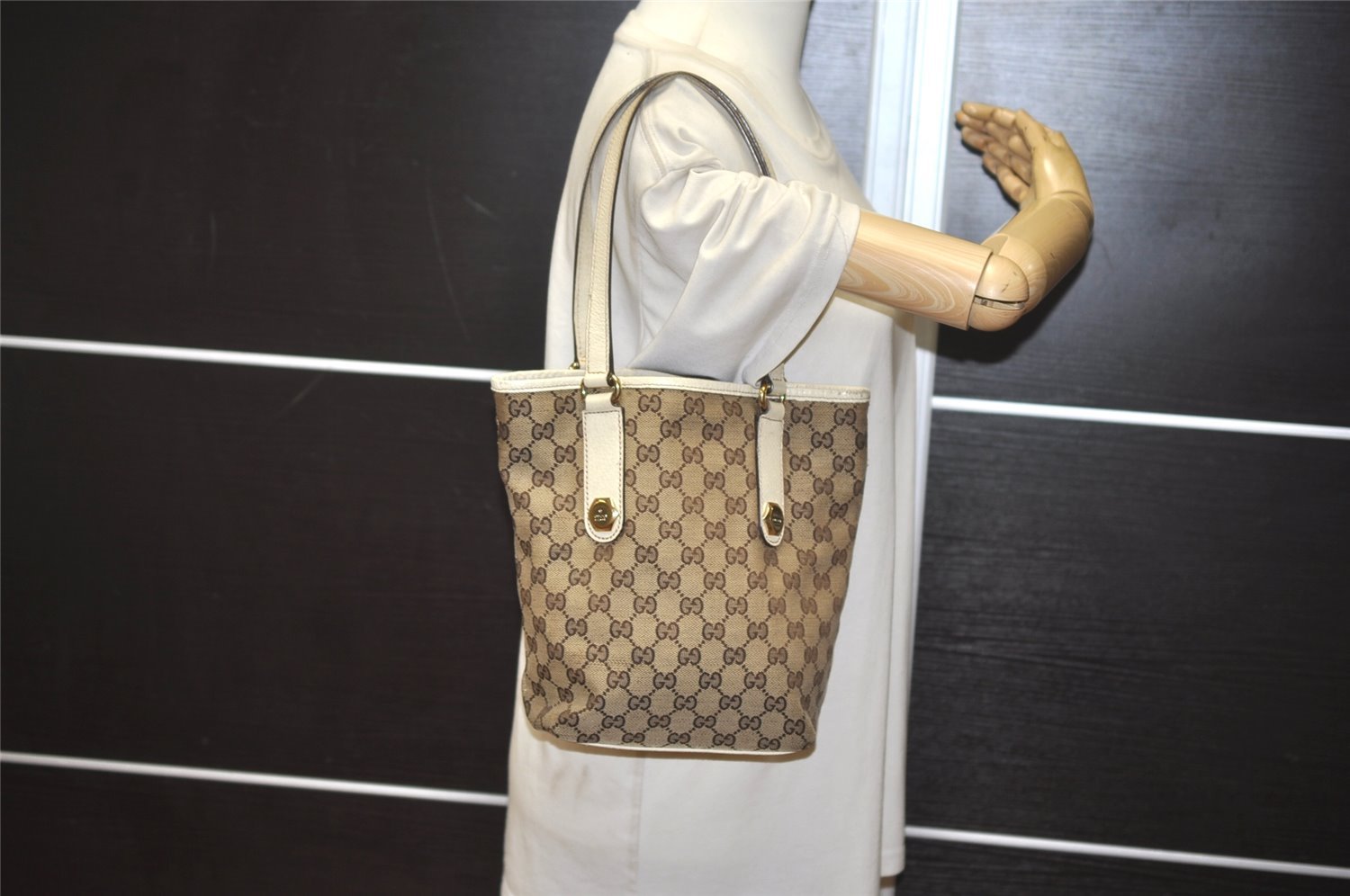 Authentic GUCCI Charmy Shoulder Tote Bag GG Canvas Leather 153361 Brown 8782J