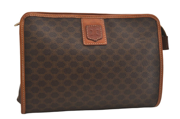 Authentic CELINE Macadam Blason Pattern Clutch Hand Bag PVC Leather Brown 8786M