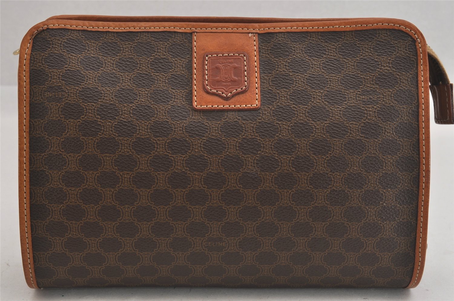 Authentic CELINE Macadam Blason Pattern Clutch Hand Bag PVC Leather Brown 8786M
