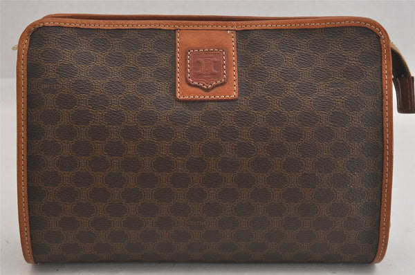 Authentic CELINE Macadam Blason Pattern Clutch Hand Bag PVC Leather Brown 8786M