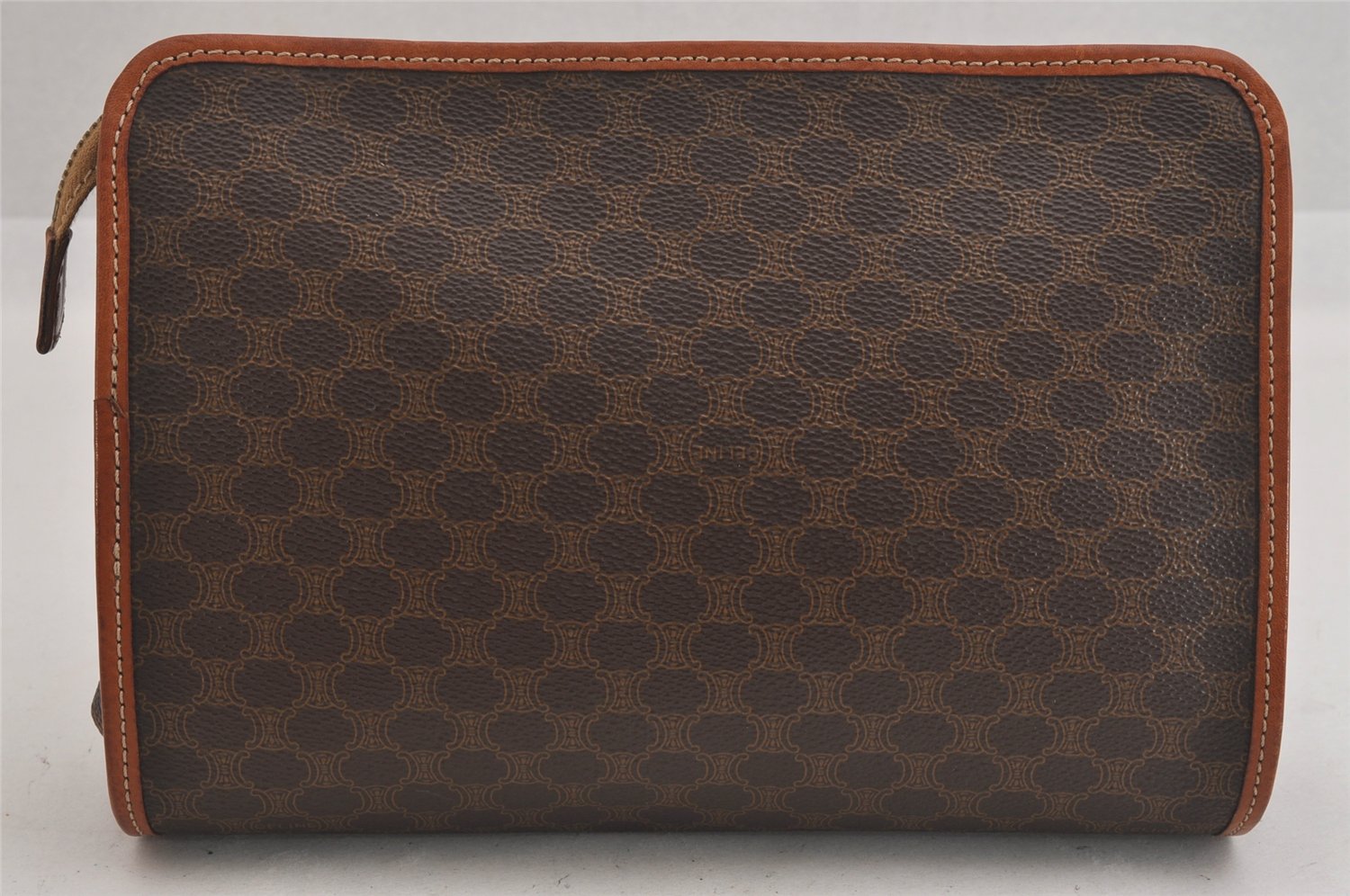 Authentic CELINE Macadam Blason Pattern Clutch Hand Bag PVC Leather Brown 8786M