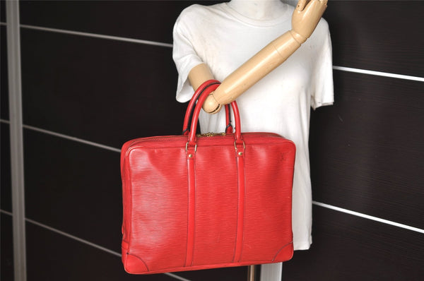 Authentic Louis Vuitton Epi Porte Documents Voyage Briefcase Red M54477 LV 8787J