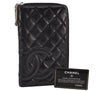 Authentic CHANEL Calf Skin Cambon Line Zippy Organizer Wallet Purse Black 8790J