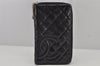 Authentic CHANEL Calf Skin Cambon Line Zippy Organizer Wallet Purse Black 8790J