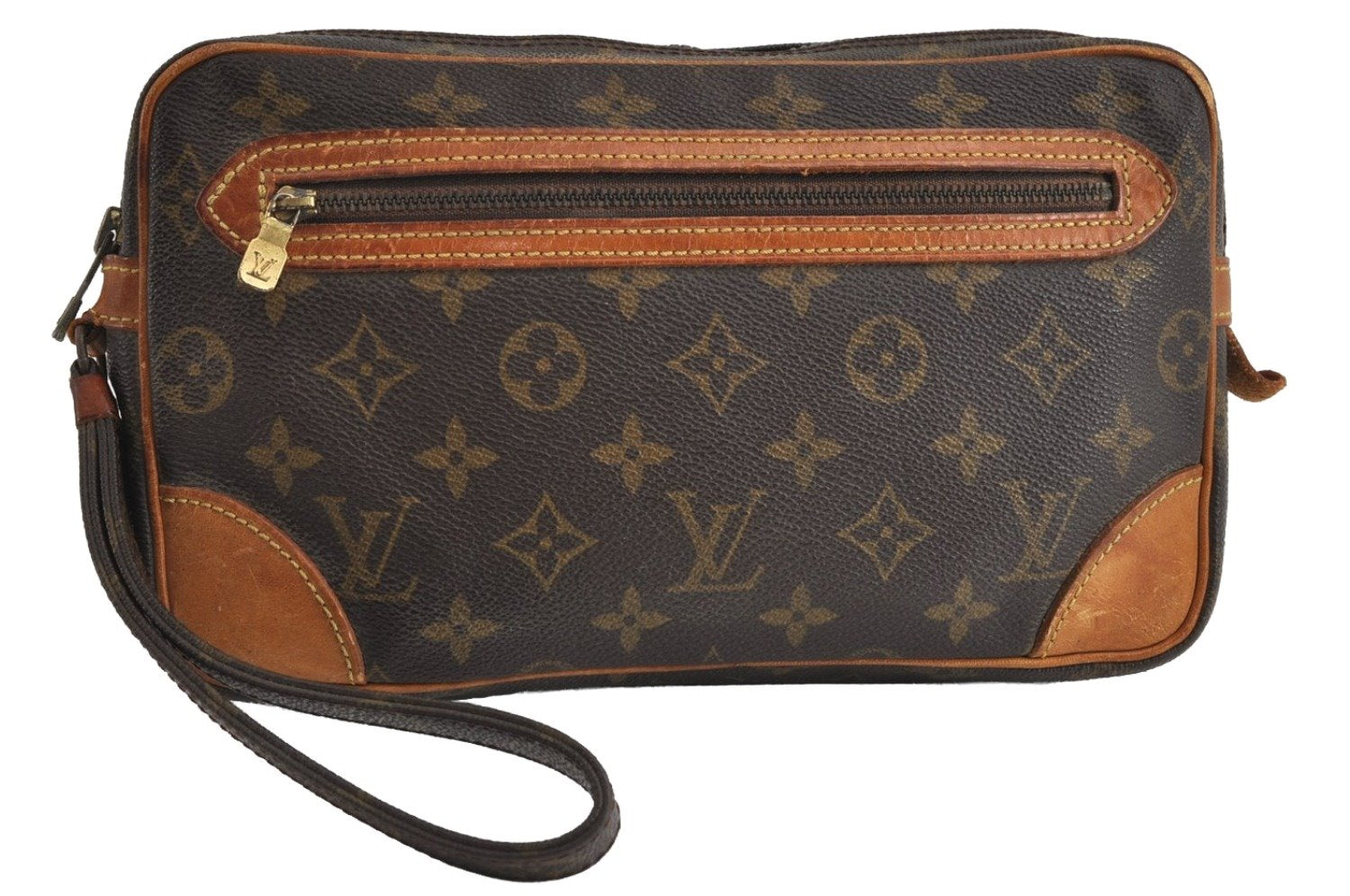 Authentic Louis Vuitton Monogram Marly Dragonne Clutch Hand Bag Old Model 8791I
