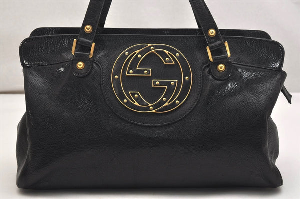 Authentic GUCCI Interlocking G Vintage Hand Tote Bag Leather 121551 Black 8794J
