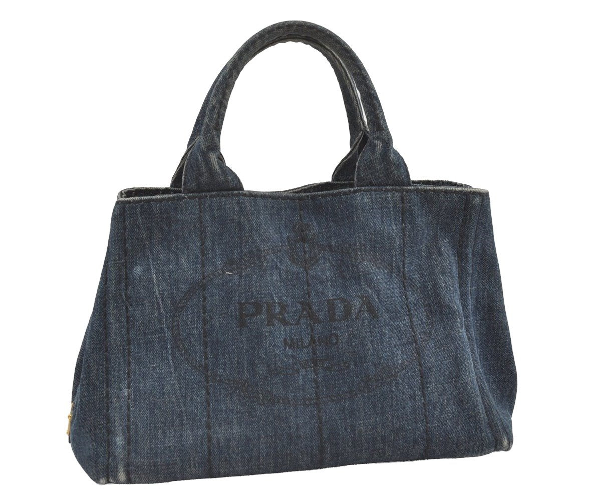 Authentic PRADA Vintage Canapa SS Denim 2Way Shoulder Hand Bag Purse Blue 8795J