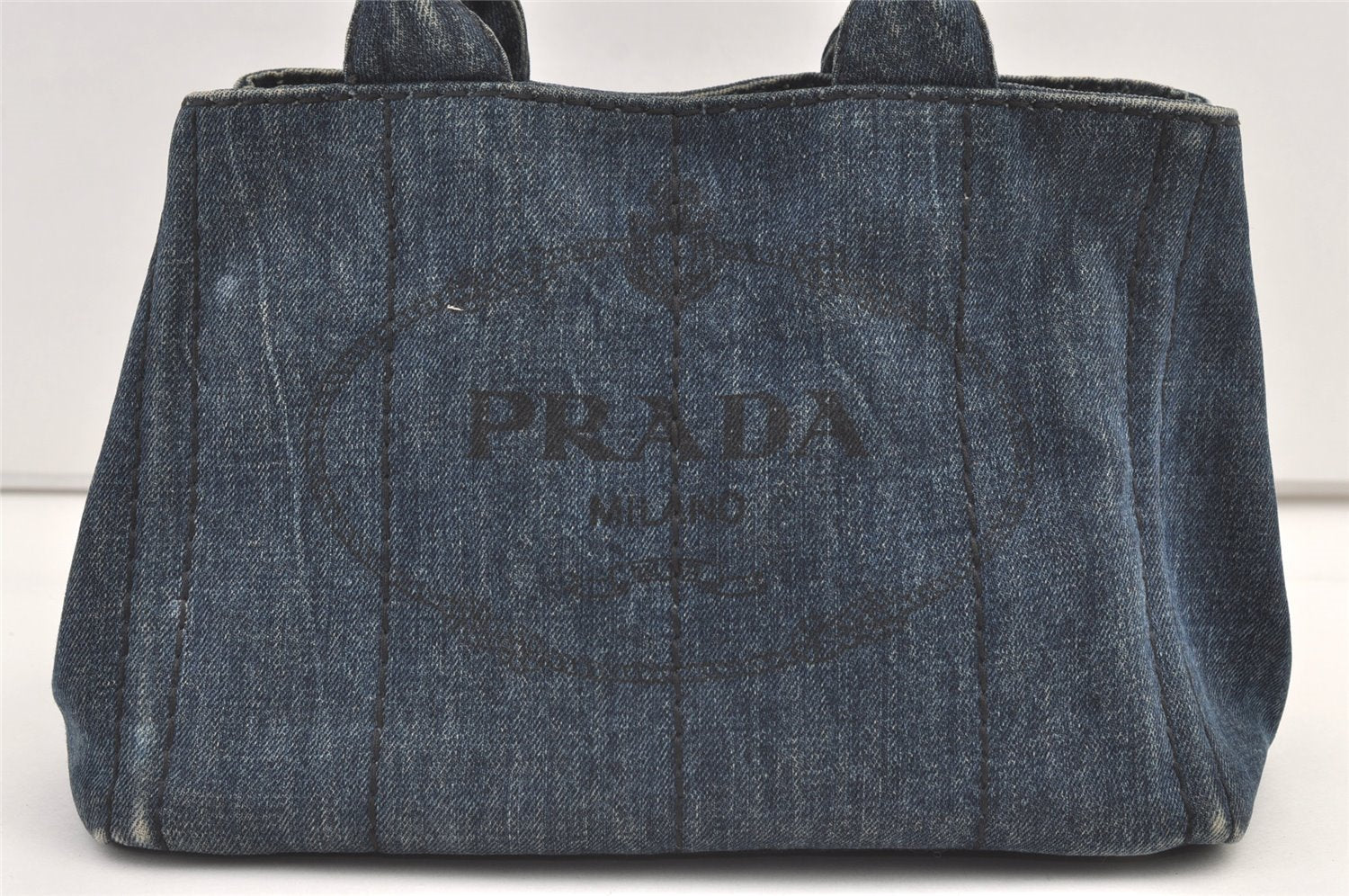 Authentic PRADA Vintage Canapa SS Denim 2Way Shoulder Hand Bag Purse Blue 8795J