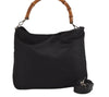 Authentic GUCCI Bamboo Vintage 2Way Shoulder Hand Bag Nylon Leather Black 8795M