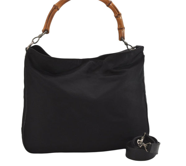 Authentic GUCCI Bamboo Vintage 2Way Shoulder Hand Bag Nylon Leather Black 8795M