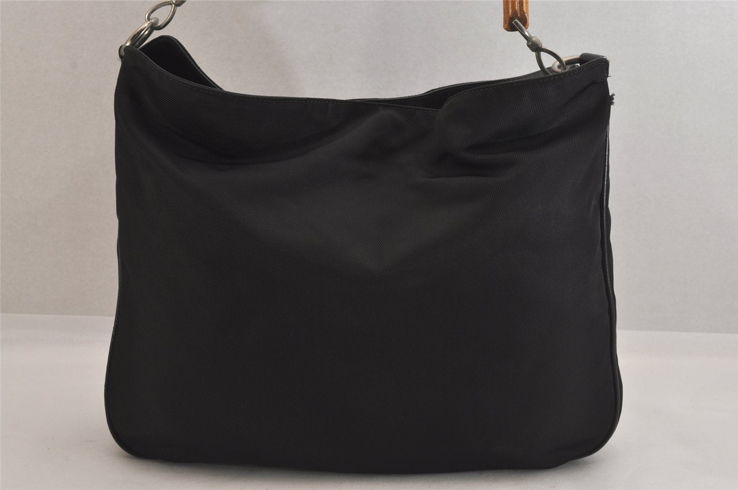 Authentic GUCCI Bamboo Vintage 2Way Shoulder Hand Bag Nylon Leather Black 8795M