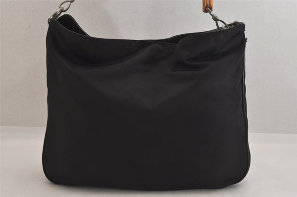Authentic GUCCI Bamboo Vintage 2Way Shoulder Hand Bag Nylon Leather Black 8795M