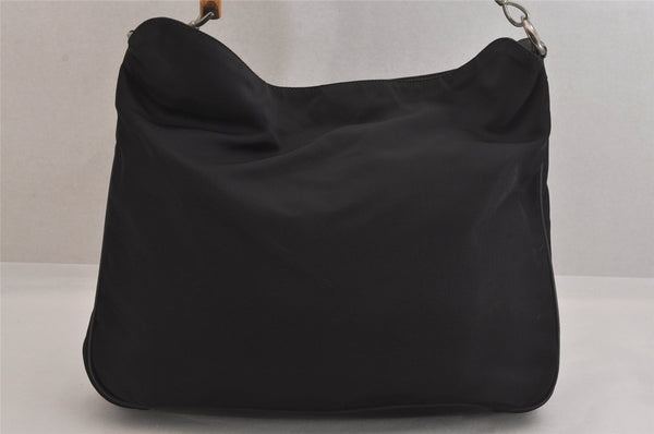 Authentic GUCCI Bamboo Vintage 2Way Shoulder Hand Bag Nylon Leather Black 8795M
