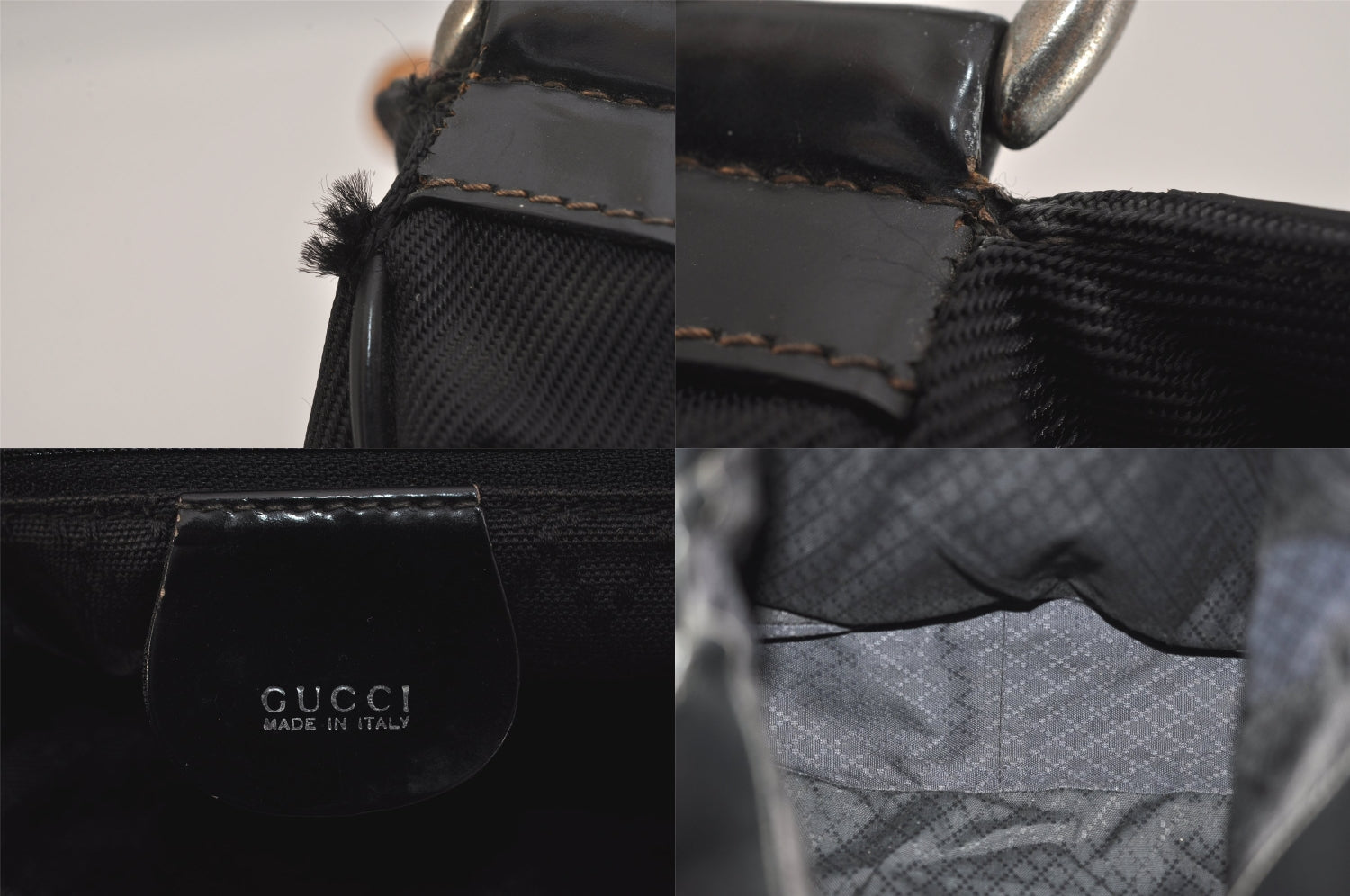 Authentic GUCCI Bamboo Vintage 2Way Shoulder Hand Bag Nylon Leather Black 8795M