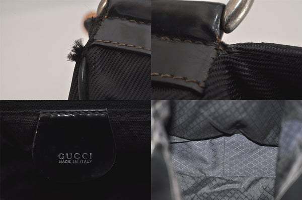 Authentic GUCCI Bamboo Vintage 2Way Shoulder Hand Bag Nylon Leather Black 8795M
