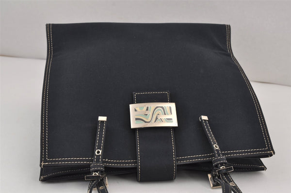 Authentic FENDI Vintage Canvas Leather Shoulder Tote Bag Purse Navy Blue 8796J