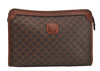 Authentic CELINE Macadam Blason Clutch Hand Bag Purse PVC Leather Brown 8796M