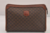 Authentic CELINE Macadam Blason Clutch Hand Bag Purse PVC Leather Brown 8796M