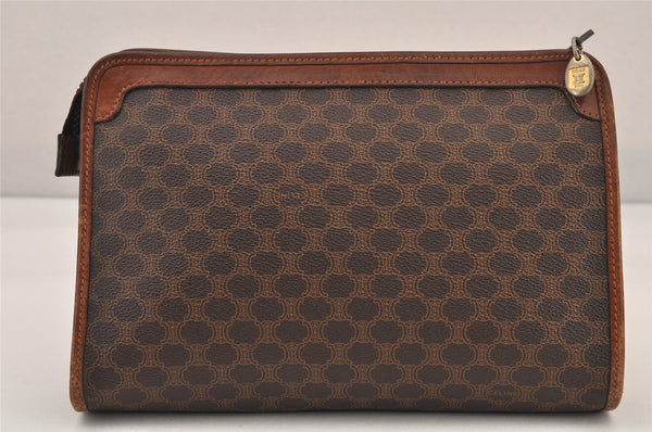 Authentic CELINE Macadam Blason Clutch Hand Bag Purse PVC Leather Brown 8796M