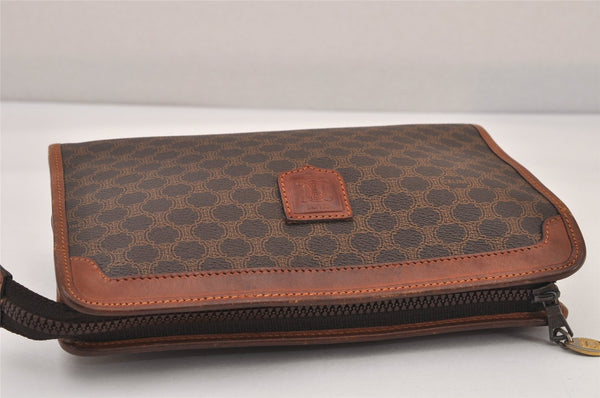 Authentic CELINE Macadam Blason Clutch Hand Bag Purse PVC Leather Brown 8796M